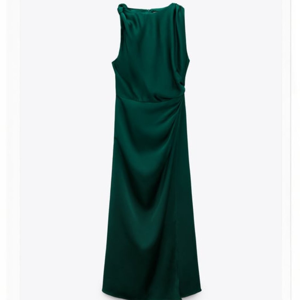 Zara: DRAPED SATIN EFFECT DRESS  DUCK GREEN
